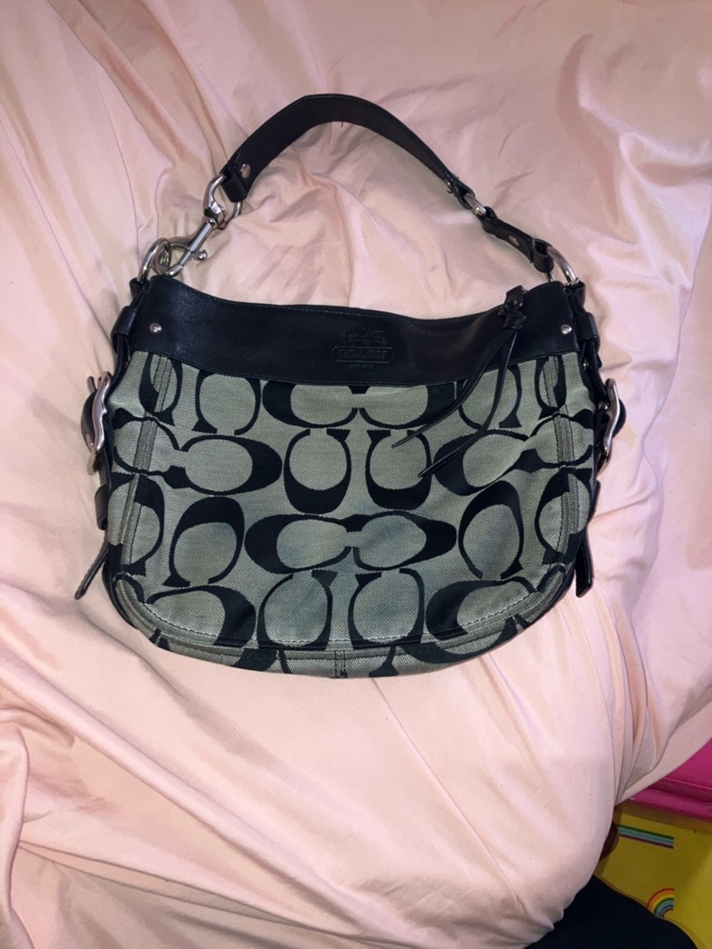 Y2K Coach Signature Canvas Hobo Bag - Black and Gray